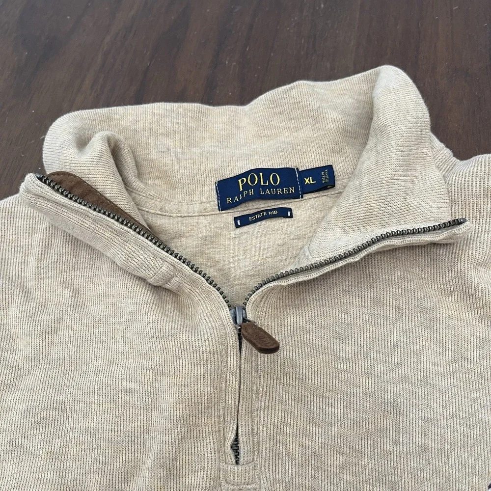 Polo Ralph Lauren Sweater Men's XL Beige Estate Rib Quarter 1/4 Zip Tight Knit